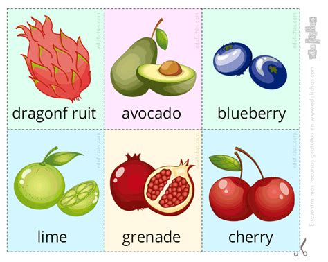 Frutas en Inglés para Niños. Aprender los Nombres de las Frutas【PDF】