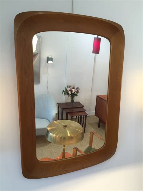 Grand miroir en chêne massif, G&T, Suède, 50's