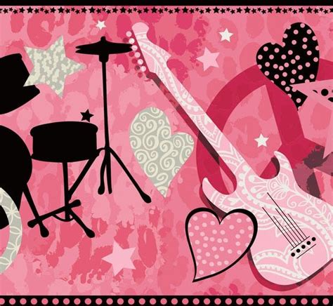 Pink Rock Star Guitar Wallpaper Border