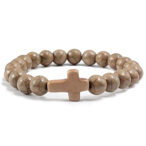 Mens Christian Cross Design Charm Bracelet Natural Stone Bracelets