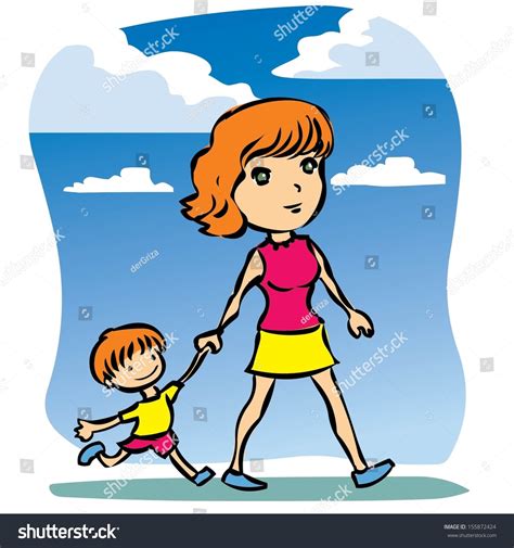 mother and son walking vector cartoon royalty free stock vector 155872424