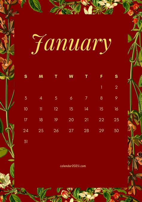 Suitable for appointments and engagements, as a monthly planner (or weekly planner), month overview, monthly events planner, activity planner. Download January 2021 Flower calendar template featuring ...