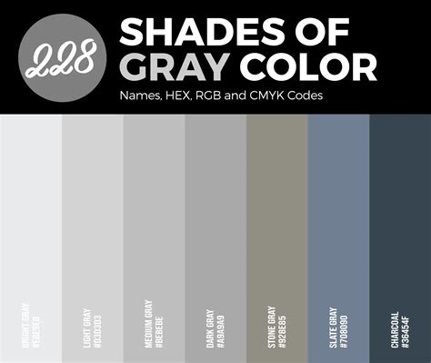 228 Shades Of Gray Color Names Hex Rgb And Cmyk Codes Creativebooster
