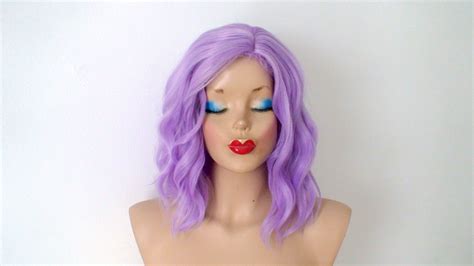 Lavender Wig 16 Wavy Hair Wig Heat Friendly Synthetic Etsy