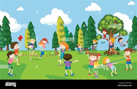 Students Are Playing At Playground Illustration Stock Vector Image
