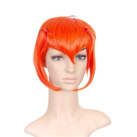 Bright Orange Styled Short Length Anime Cosplay Costume Wig With Long