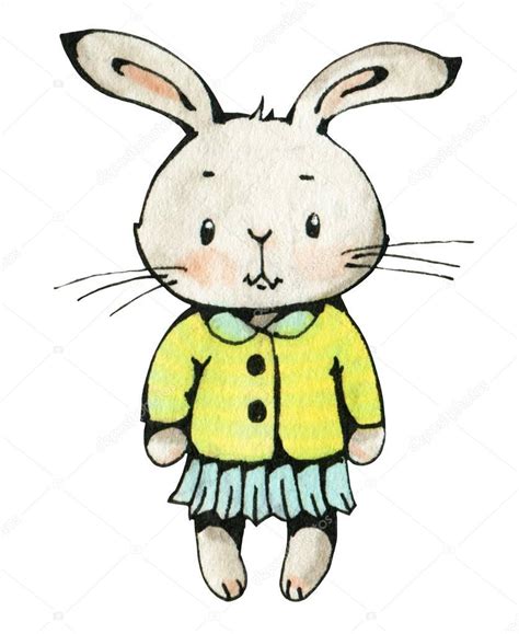 Apprendre à dessiner un lapin en quelques étapes simples. Aquarelle, dessin d'un lapin mignon — Photographie tiff20 © #158121218