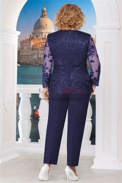 Pc Plus Size Mother Of The Bride Pant Suits Lace Top And Chiffon Pants