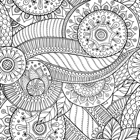 Seamless Floral Retro Doodle Black And White Pattern In Vector — Stock