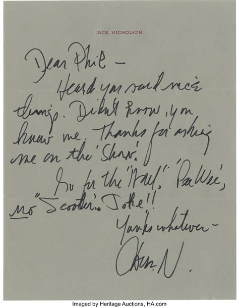 jack nicholson signed letter from the phi rizzuto collection three lot 42113 heritage auctions