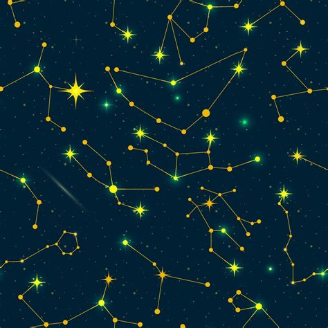 Zodiac Constellations Seamless Pattern Vector Space And Stars