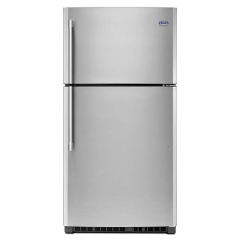 maytag 33 in w 21 cu ft top freezer refrigerator in fingerprint resistant stainless steel