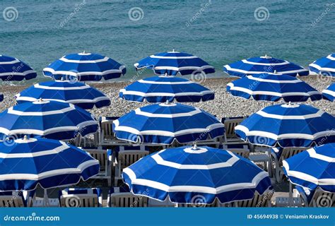 City Of Nice Beach With Umbrellas Stock Photo Image Of Seafront