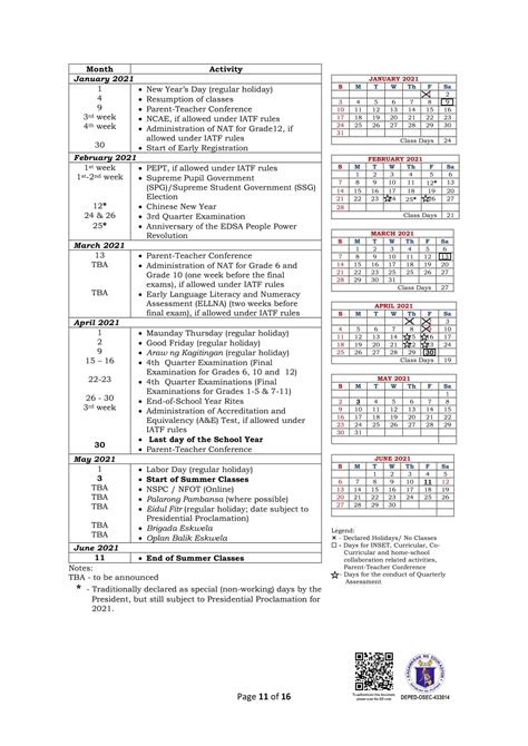 2020 School Year Calendar