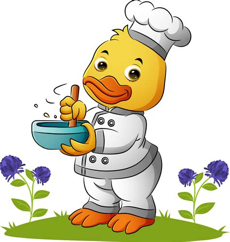 The Cute Duck Chef Is String The Spoon In The Bowl 4945404 Vector Art