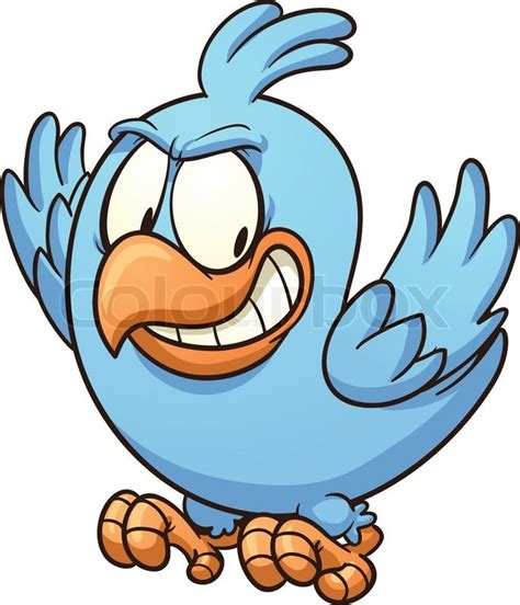 Evil Blue Bird Looking Down Vector Clip Art Illustration With Simple