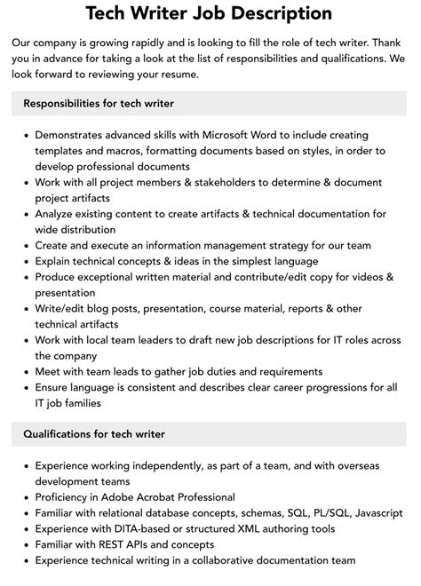 Tech Writer Job Description Velvet Jobs