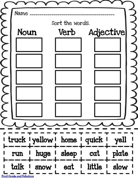 Adjectives Verbs And Nouns Worksheet