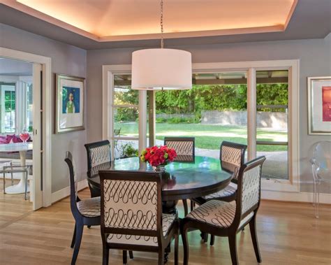 Transitional Dining Room With Stylish Drum Pendant Hgtv