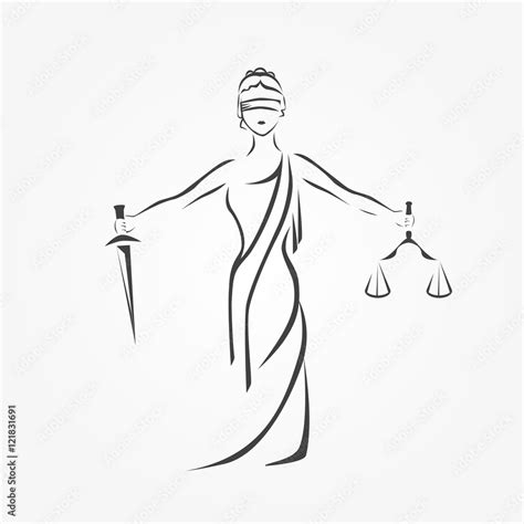 Justice Goddess Themis Lady Justice Femida Stylized Contour Vector Blind Woman Holding Scales