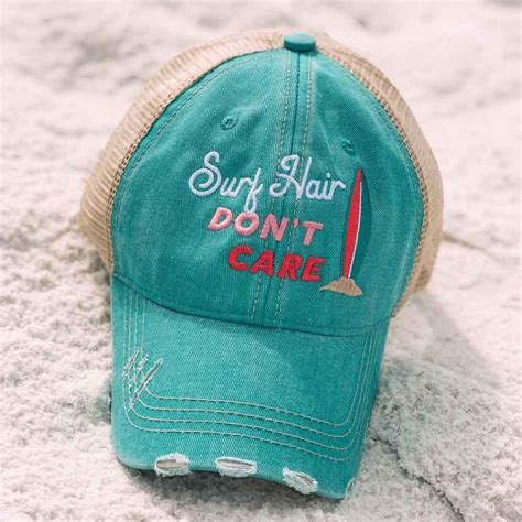 Surfing Hats Surf Hair Dont Care Teal Or Black Embroidered Distressed