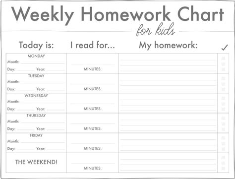 Weekly Homework Chart For Kids Homework Menu Homework Chart Homework