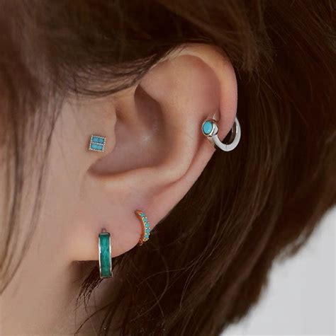 Turquoise Blue Hoop Earrings Great For Cartilage Or Lobe Etsy
