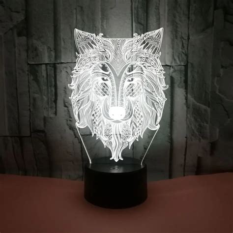 New Wolf 3d Light 7color Touch Remote Led Visual Lamp Creative Animal