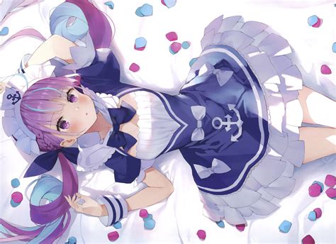 4k headdress blush virtual youtuber minato aqua purple hair fantasy girl anime twintails
