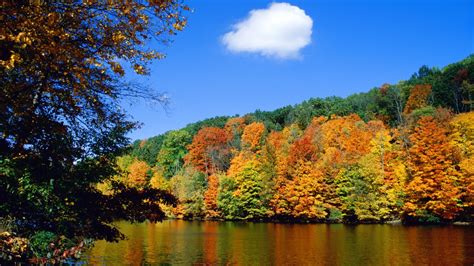 Autumn Fall Rivers Lakes Reflection Sky Clouds Landscapes