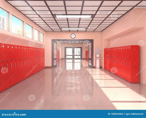 School Corridor With Blue Lockers And Closed Door Cartoon Vector
