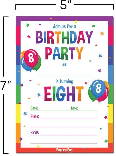 8 Year Old Birthday Party Invitations With Envelopes 15 Count Kids