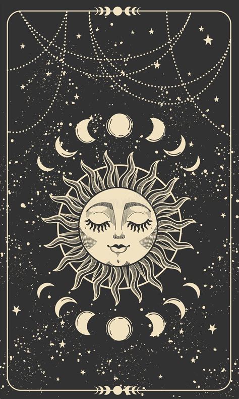 Moon Sun Face Engraving Stock Illustrations 371 Moon Sun Face