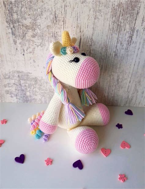 Häkelpuppe Süßes Einhorn Regenbogen Einhorn Puppe Für Baby Etsy