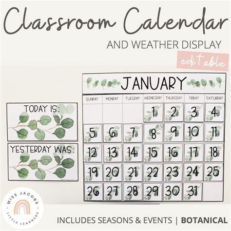Botanical Classroom Calendar And Weather Display Modern Etsy