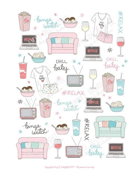 Printable Chill Night Stickers Digital File Instant Etsy Journal