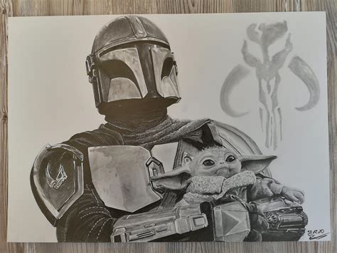 My Drawing Of The Mandalorian It Is Drawn With Pencil And Graphite On