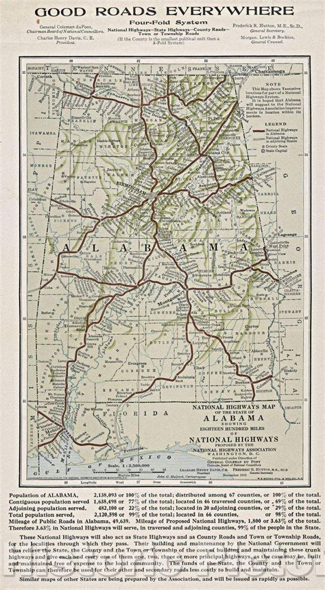 Historic Map National Highways Map Of The State Of Alabama Showing
