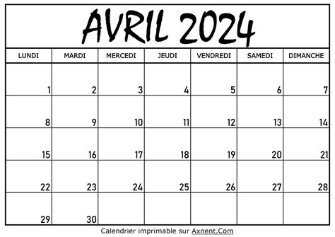 Calendrier Avril 2024 à Imprimer Time Management Tools By Axnent