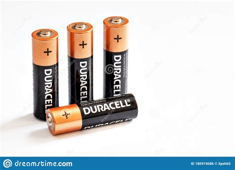 Four Aa Alkaline Batteries Of The Duracell Brand Editorial Photo