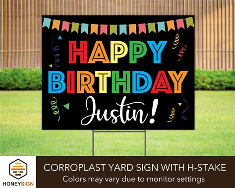 Happy Birthday Yard Sign With H Stake Personalized Outdoor Birthday