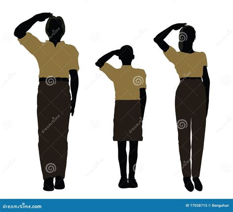 Man Woman And A Child Silhouette In Military Salute Pose Stock Vector