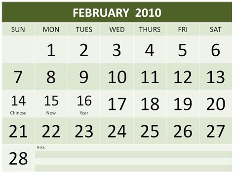 The Temptation News February 2010 Calendar With Holidays