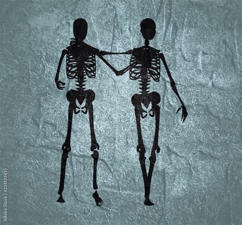 Human Skeletons Standing And Hugging Halloween Party Design Template