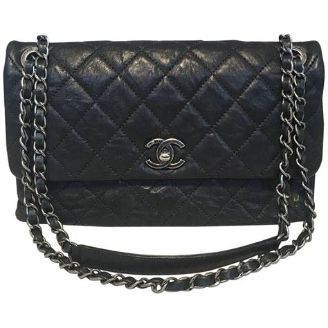 Chanel Quilted Black Aged Calfskin Single Flap Classic Shoulder Bag For