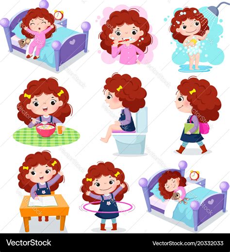 Daily Routine Activities For Kids With Cute Girl Vector Image