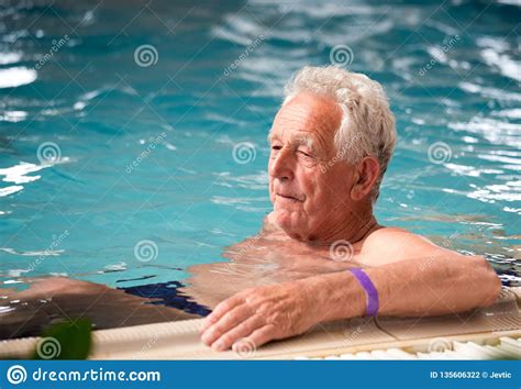 Elderly Man In Pool Stock Photo Image Of Caucasian 135606322