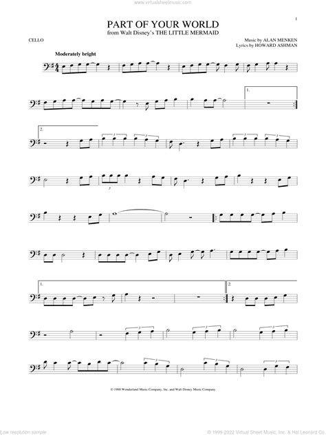 Menken Part Of Your World For Cello Solo Interactive Sheet Music