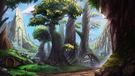 Wallpaper Trees Landscape Drawing Painting Forest Digital Art
