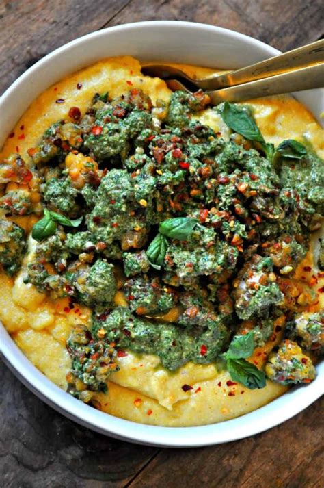 Vegan Crispy Pesto Tempeh With Parmesan Polenta Rabbit And Wolves